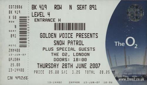 Snow Patrol Official Tour Book + Ticket tour programme UK OWPTROF579899
