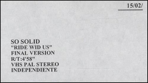 So Solid Crew Ride Wid Us video (VHS or PAL or NTSC) UK SDCVIRI243372