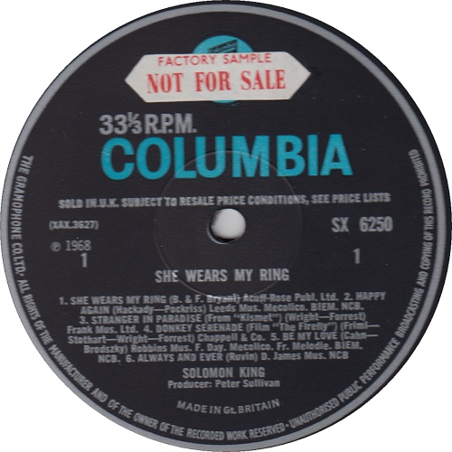 Solomon King She Wears My Ring - 1st - Sample vinyl LP album (LP record) UK 5SKLPSH530100