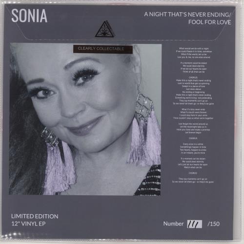 Sonia A Night Thats Never Ending/ Fool For Love - Pink & White Splatter Vinyl 12" vinyl single (12 inch record / Maxi-single) UK SNI12AN766286