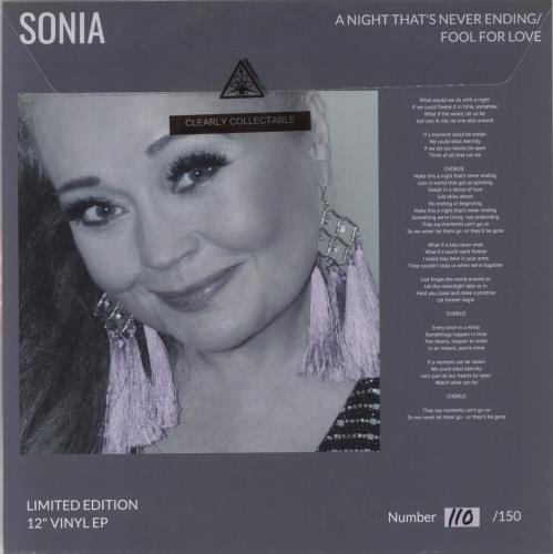 Sonia A Night Thats Never Ending/ Fool For Love - Pink & White Splatter Vinyl 12" vinyl single (12 inch record / Maxi-single) UK SNI12AN766286