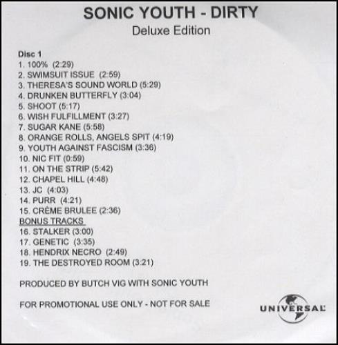Sonic Youth Dirty - Disc 1 CD-R acetate UK S-YCRDI253398