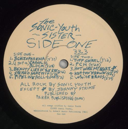 Sonic Youth Sister vinyl LP album (LP record) US S-YLPSI741440