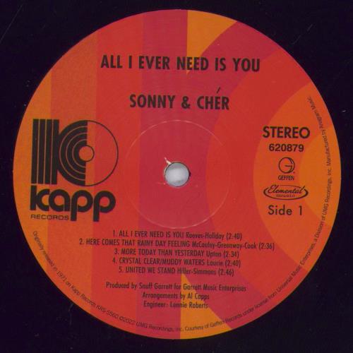 Sonny & Cher All I Ever Need Is You - 180gm vinyl LP album (LP record) US S+CLPAL831043