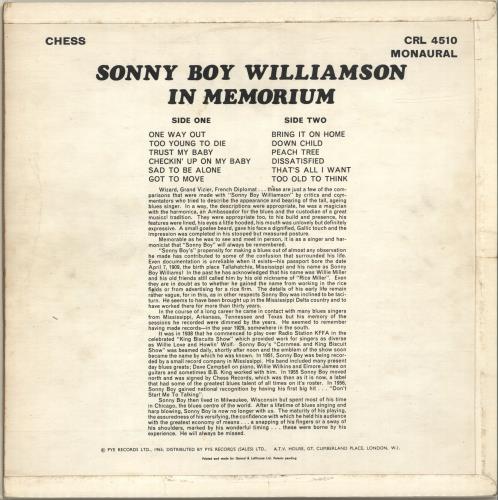 Sonny Boy Williamson In Memorium - 1st - EX vinyl LP album (LP record) UK SBNLPIN696507