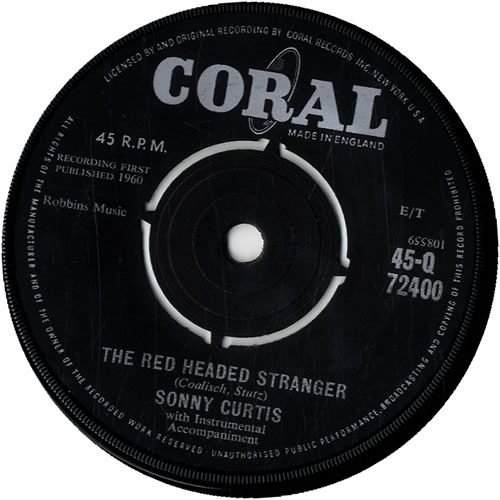 Sonny Curtis The Red Headed Stranger - Autographed 7" vinyl single (7 inch record / 45) UK WP707TH603592