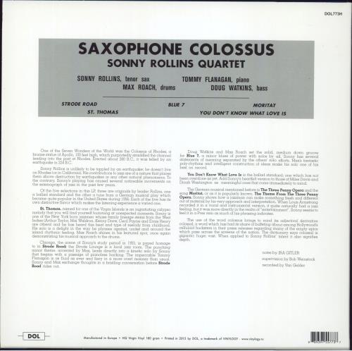 Sonny Rollins Saxophone Colossus - 180gm vinyl LP album (LP record) UK SOZLPSA804532
