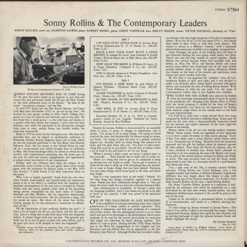 Sonny Rollins Sonny Rollins & The Comtemporary Leaders vinyl LP album (LP record) US SOZLPSO875471