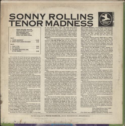 Sonny Rollins Tenor Madness vinyl LP album (LP record) US SOZLPTE388422