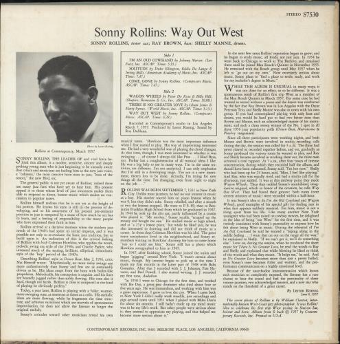 Sonny Rollins Way Out West vinyl LP album (LP record) US SOZLPWA364341