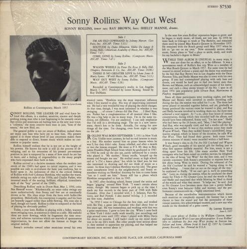 Sonny Rollins Way Out West vinyl LP album (LP record) US SOZLPWA735910