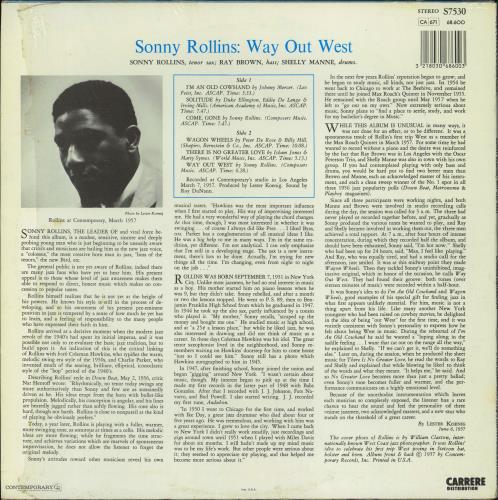 Sonny Rollins Way Out West vinyl LP album (LP record) French SOZLPWA770065