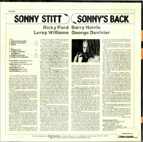 Sonny Stitt Sonny's Back vinyl LP album (LP record) US SS8LPSO451225