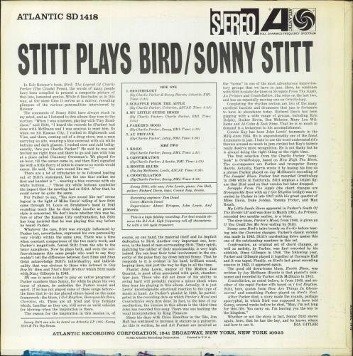 Sonny Stitt Stitt Plays Bird vinyl LP album (LP record) US SS8LPST799693