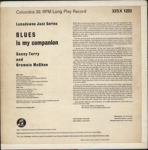 Sonny Terry Blues Is My Companion vinyl LP album (LP record) UK RR7LPBL528487