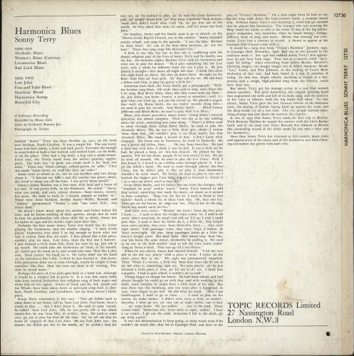 Sonny Terry Harmonica Blues vinyl LP album (LP record) UK RR7LPHA530125