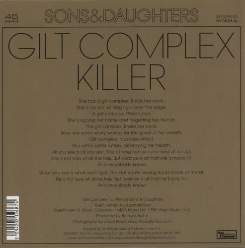 Sons And Daughters Gilt Complex 7" vinyl single (7 inch record / 45) UK SB707GI417105