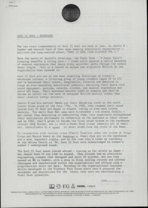 Soul II Soul 1990 Press Pack photograph UK STSPHPR590924