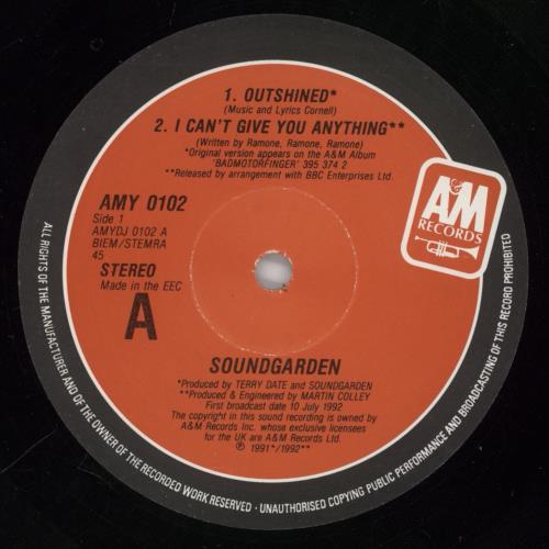 Soundgarden Outshined - VG/EX 12" vinyl single (12 inch record / Maxi-single) UK SOU12OU39834