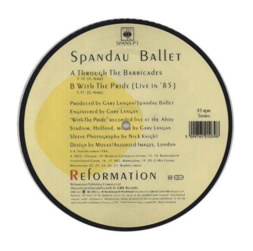 Spandau Ballet Through The Barricades 7" vinyl picture disc (7 inch picture disc single) UK SPB7PTH61909
