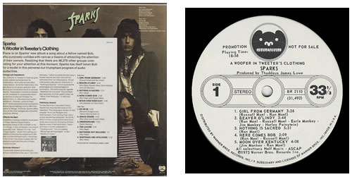 Sparks A Woofer In Tweeter's Clothing + pr vinyl LP album (LP record) US SPALPAW49737