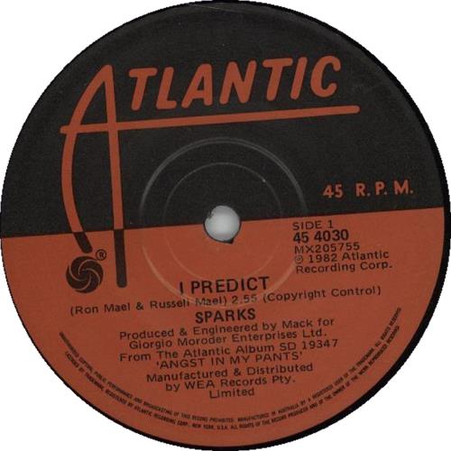 Sparks I Predict 7" vinyl single (7 inch record / 45) Australian SPA07IP665180