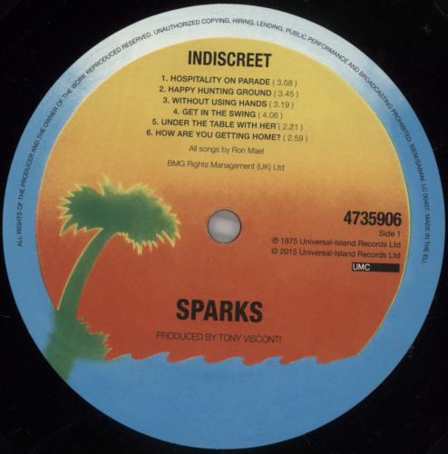 Sparks Indiscreet - 180 Gram Vinyl vinyl LP album (LP record) UK SPALPIN742892