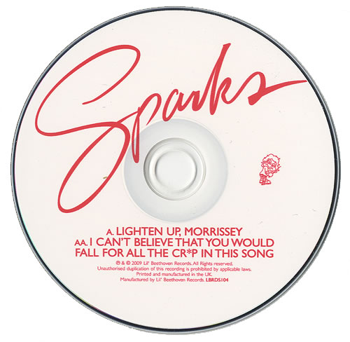 Sparks Lighten Up, Morrissey CD-R acetate UK SPACRLI489869