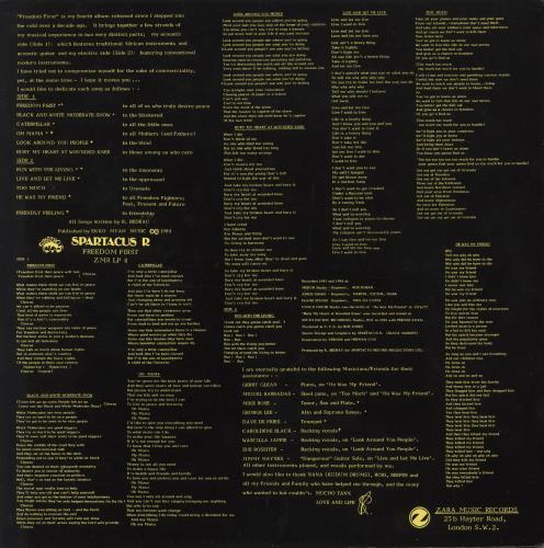 Spartacus R Freedom First vinyl LP album (LP record) UK 0PDLPFR729427