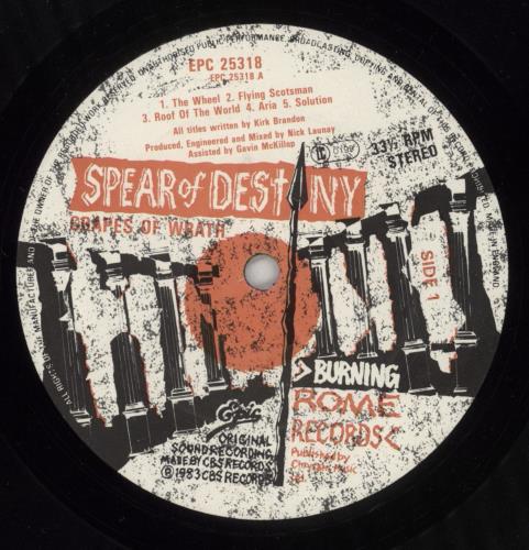 Spear Of Destiny Grapes Of Wrath vinyl LP album (LP record) UK SODLPGR92800