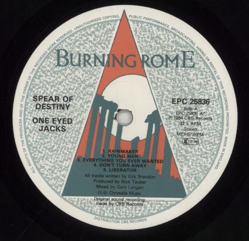 Spear Of Destiny One Eyed Jacks vinyl LP album (LP record) UK SODLPON245813