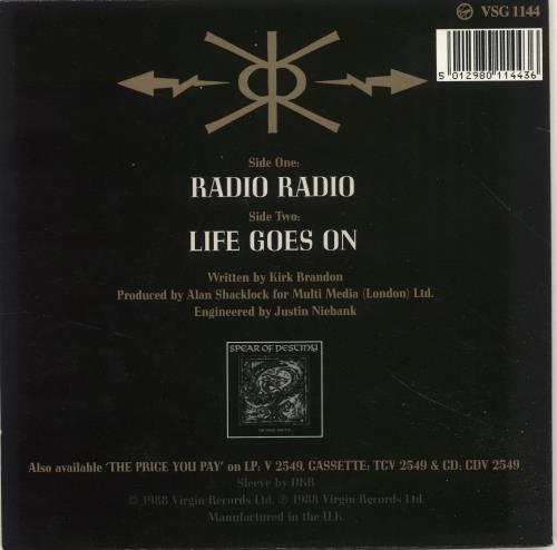 Spear Of Destiny Radio Radio 7" vinyl single (7 inch record / 45) UK SOD07RA691630