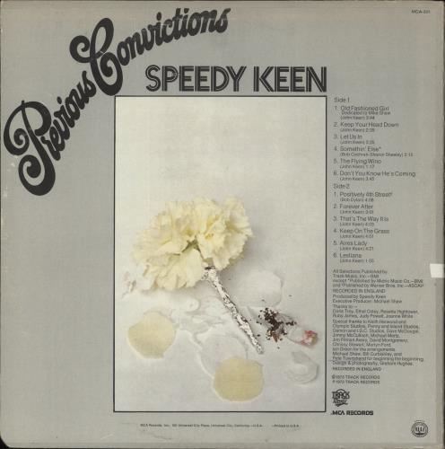 Speedy Keen Previous Convictions vinyl LP album (LP record) US S\KLPPR315150