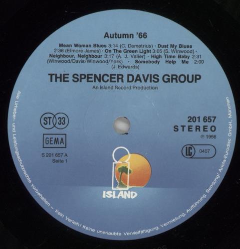 Spencer Davis Group Autumn '66 vinyl LP album (LP record) German SDGLPAU597705