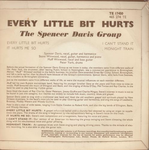 Spencer Davis Group Every Little Bit Hurts EP - EX 7" vinyl single (7 inch record / 45) UK SDG07EV62792