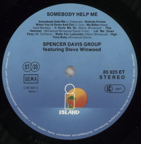 Spencer Davis Group Somebody Help Me vinyl LP album (LP record) German SDGLPSO876126