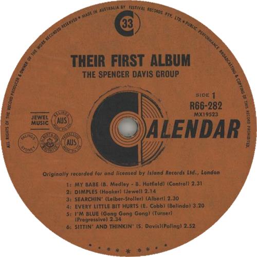 Spencer Davis Group Their First L.P. vinyl LP album (LP record) Australian SDGLPTH654415