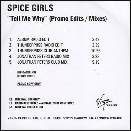 Spice Girls Tell Me Why [Promo Edits/Mixes] CD-R acetate UK PICCRTE369769