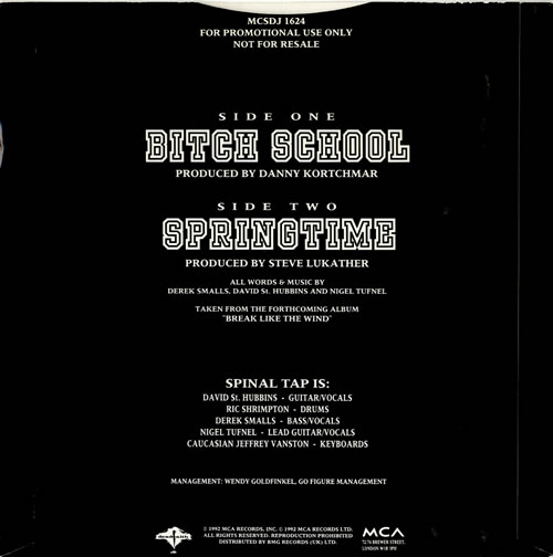 Spinal Tap Bitch School 7" vinyl single (7 inch record / 45) UK TAP07BI603715