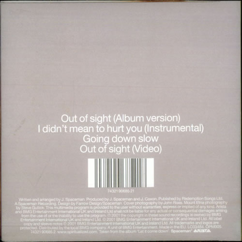 Spiritualized Out Of Sight CD single (CD5 / 5") UK SPZC5OU200611