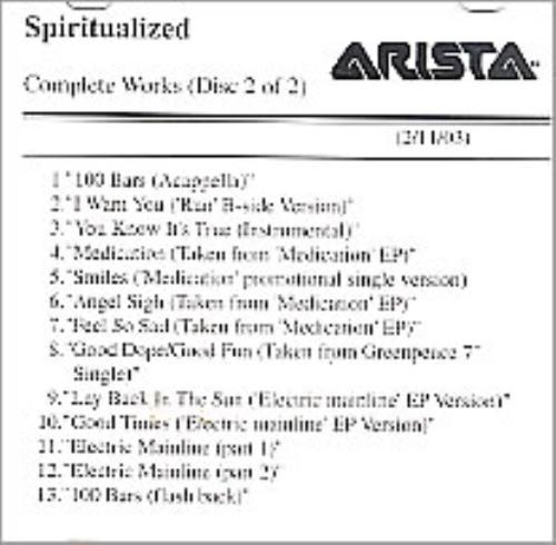 Spiritualized The Complete Works CD-R acetate US SPZCRTH253728