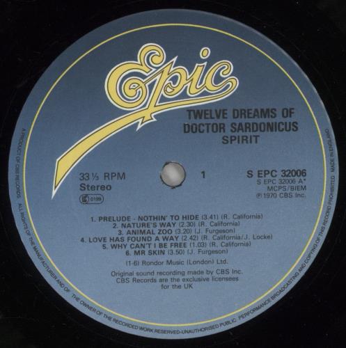 Spirit Twelve Dreams Of Dr. Sardonicus vinyl LP album (LP record) UK SRTLPTW392223