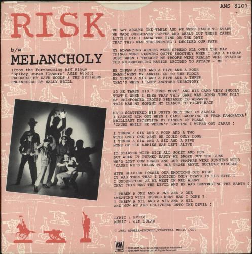 Spizz Risk 7" vinyl single (7 inch record / 45) UK SZZ07RI588154