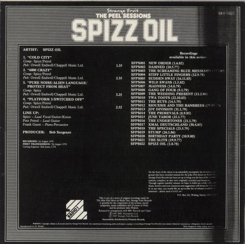 Spizz The Peel Sessions vinyl LP album (LP record) UK SZZLPTH145352