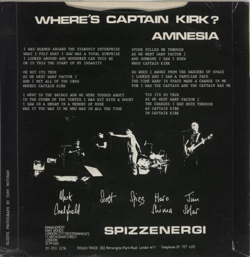 Spizz Where's Captain Kirk? 7" vinyl single (7 inch record / 45) UK SZZ07WH89227