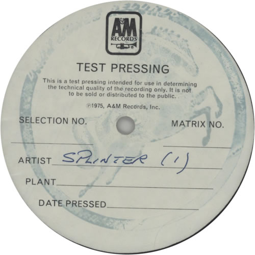 Splinter Harder To Live - Test Pressing vinyl LP album (LP record) US S-RLPHA624612