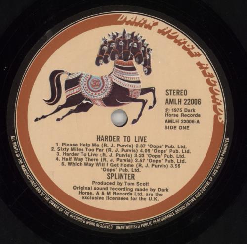 Splinter Harder To Live vinyl LP album (LP record) US S-RLPHA427169