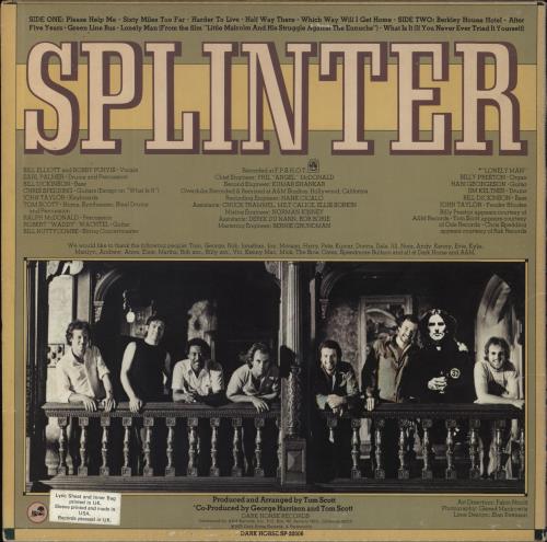 Splinter Harder To Live vinyl LP album (LP record) US S-RLPHA427169