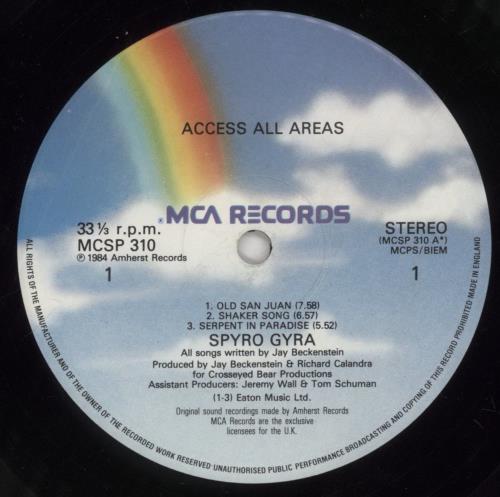 Spyro Gyra Access All Areas vinyl LP album (LP record) US S-GLPAC495272