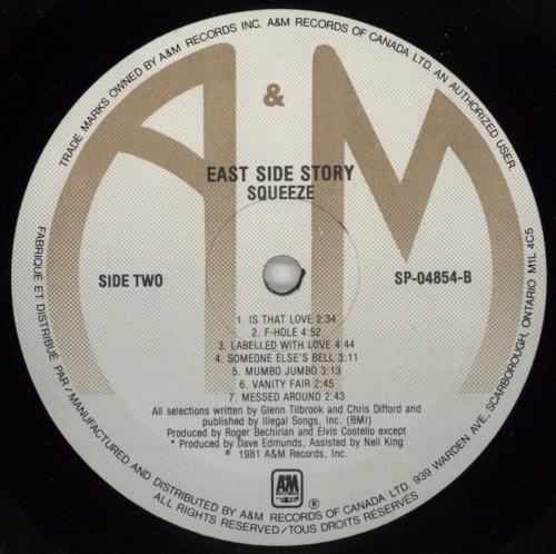 Squeeze East Side Story vinyl LP album (LP record) Canadian SQULPEA767355